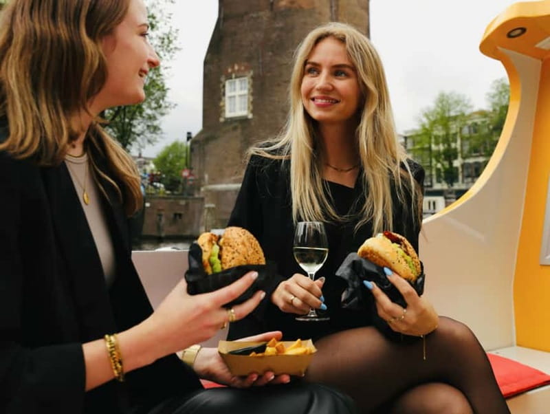 Amsterdam canal cruise with culinary burger or cheese & wine - A Meal Cruise That Keeps Amsterdam Simple