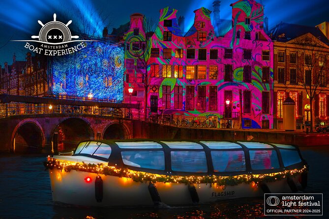 Amsterdam Light Festival: Canal Cruise + Bite & Unlimited Drinks - The canal route and festival artworks