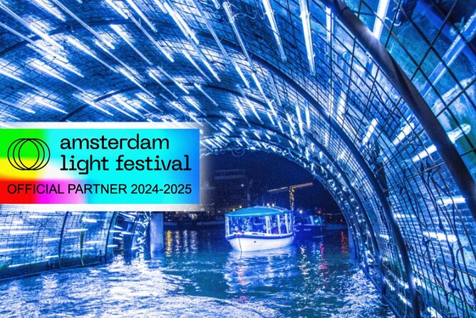 Amsterdam Light Festival: Cruise Unlimited Drinks & Bite option - The floating Flower Market by water