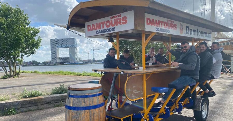 Amsterdam: The Original BUBBLES & BIKE Private Prosecco Tour - Boarding the pedal bar with your own group